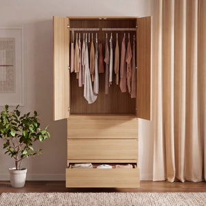 Denver 2 Door 3 Drawer Mirrored Wardrobe, Pine