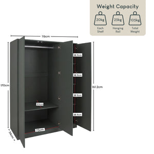 Denver 3 Door Mirrored Wardrobe, Green