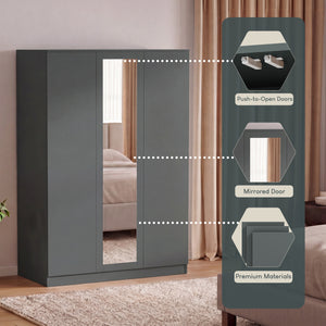 Denver 3 Door Mirrored Wardrobe, Green