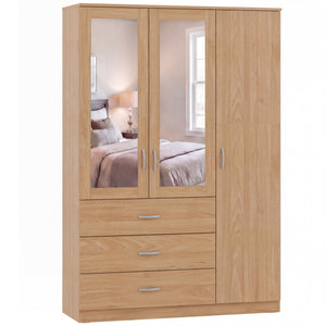 Riano 3 Door 3 Drawer Mirrored Wardrobe, Pine