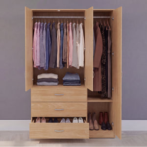 Riano 3 Door 3 Drawer Mirrored Wardrobe, Pine