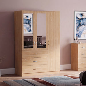 Riano 3 Door 3 Drawer Mirrored Wardrobe, Pine