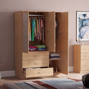 Riano 3 Door 3 Drawer Mirrored Wardrobe, Pine