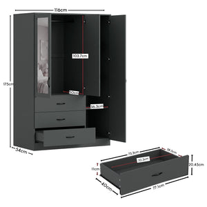 Riano 3 Door 3 Drawer Mirrored Wardrobe, Green