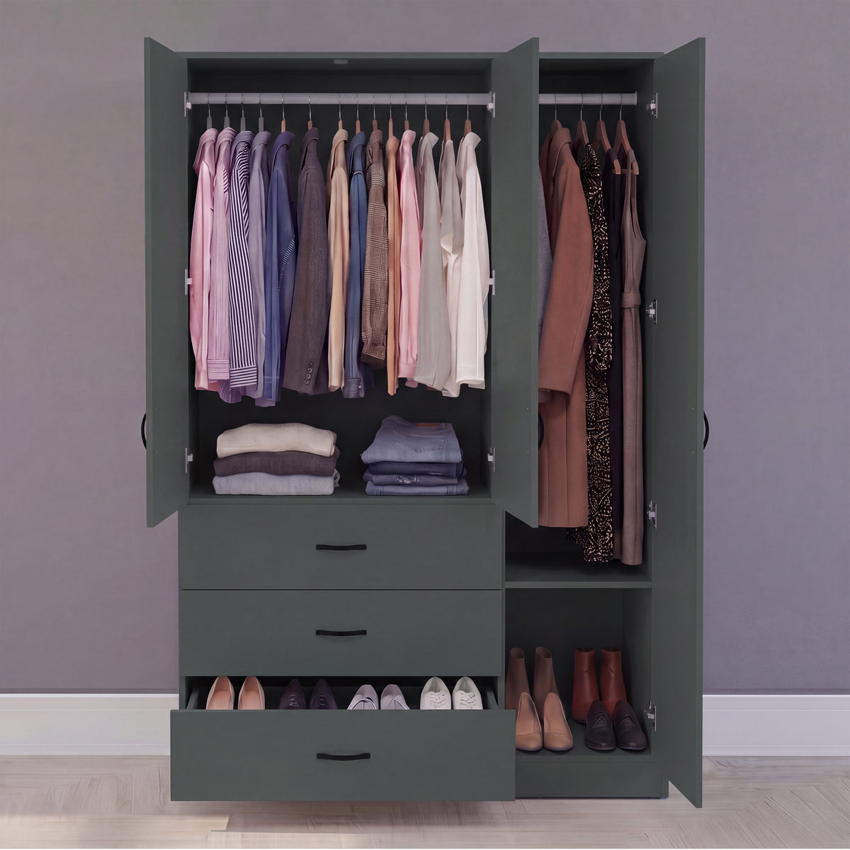 Riano 3 Door 3 Drawer Mirrored Wardrobe, Green
