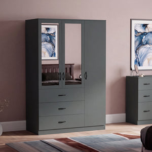 Riano 3 Door 3 Drawer Mirrored Wardrobe, Green