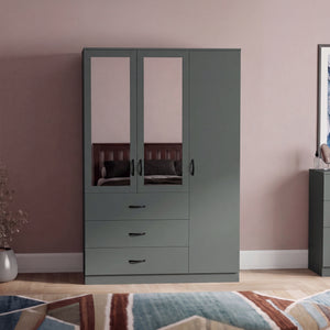 Riano 3 Door 3 Drawer Mirrored Wardrobe, Green