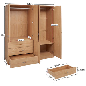 Riano 4 Door 3 Drawer Mirrored Wardrobe – Pine