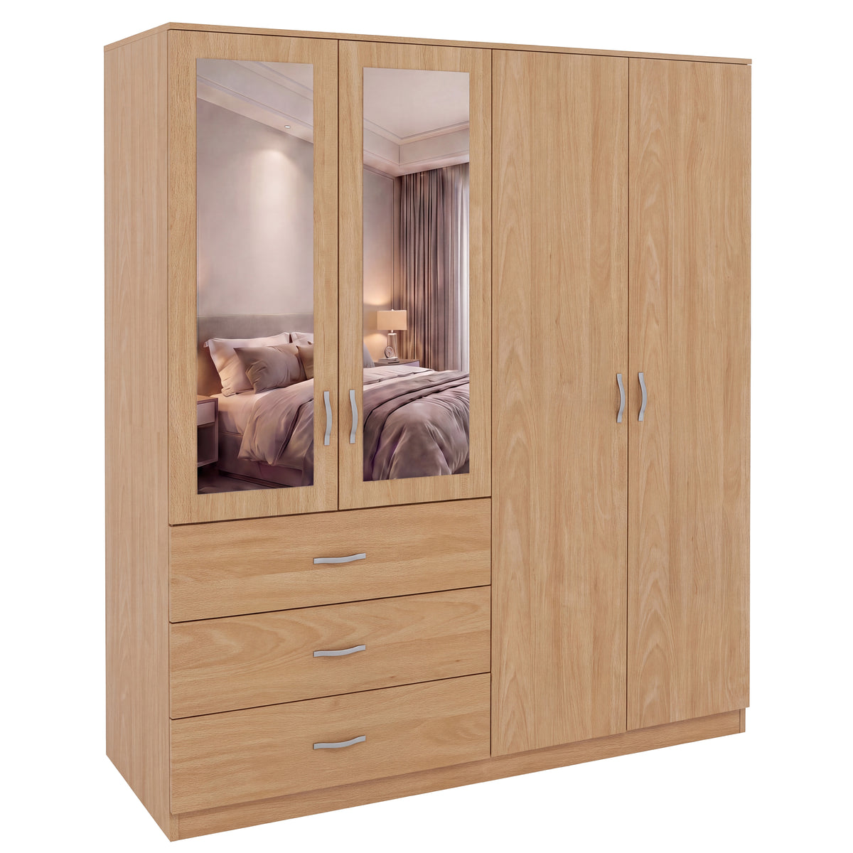 Riano 4 Door 3 Drawer Mirrored Wardrobe – Pine