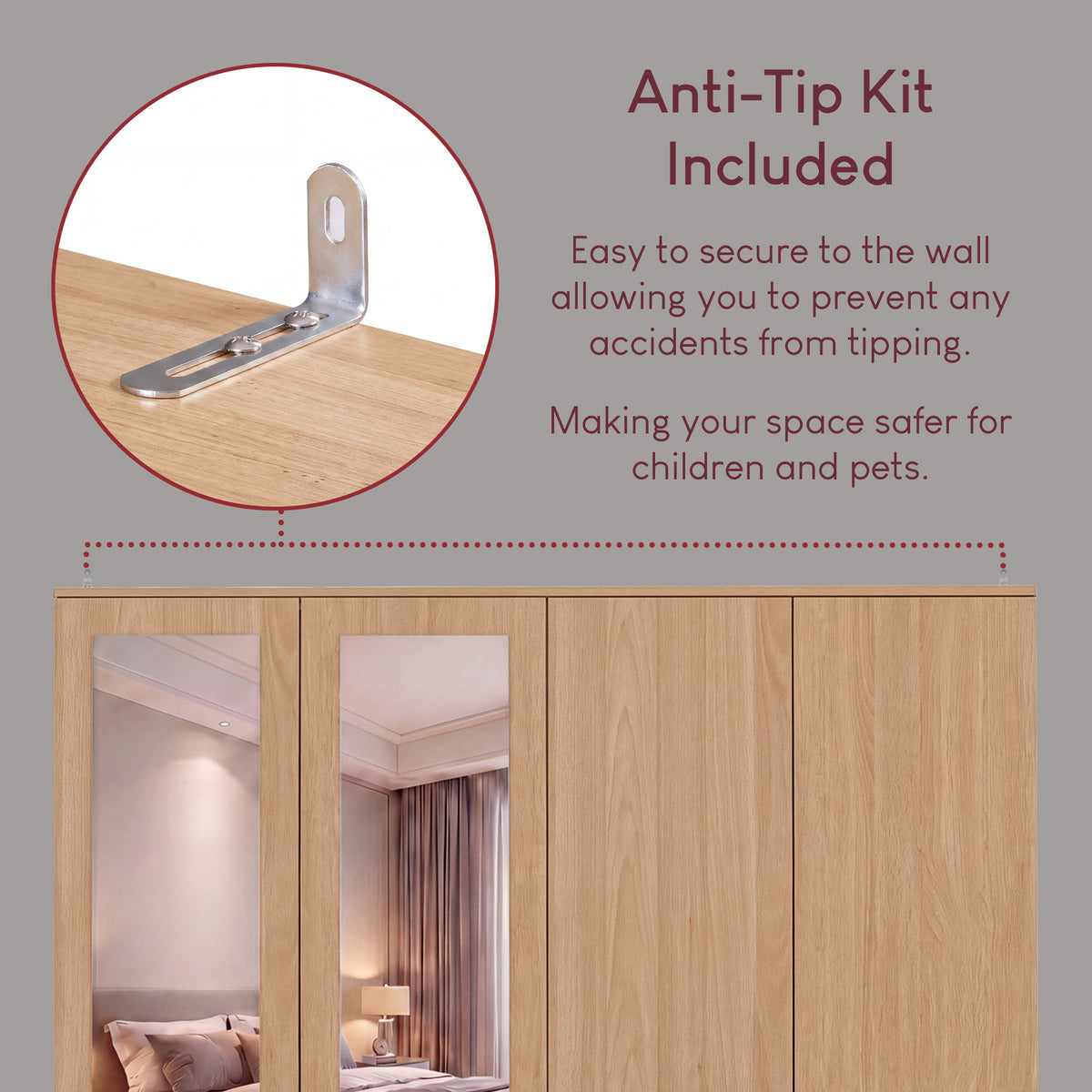Riano 4 Door 3 Drawer Mirrored Wardrobe – Pine