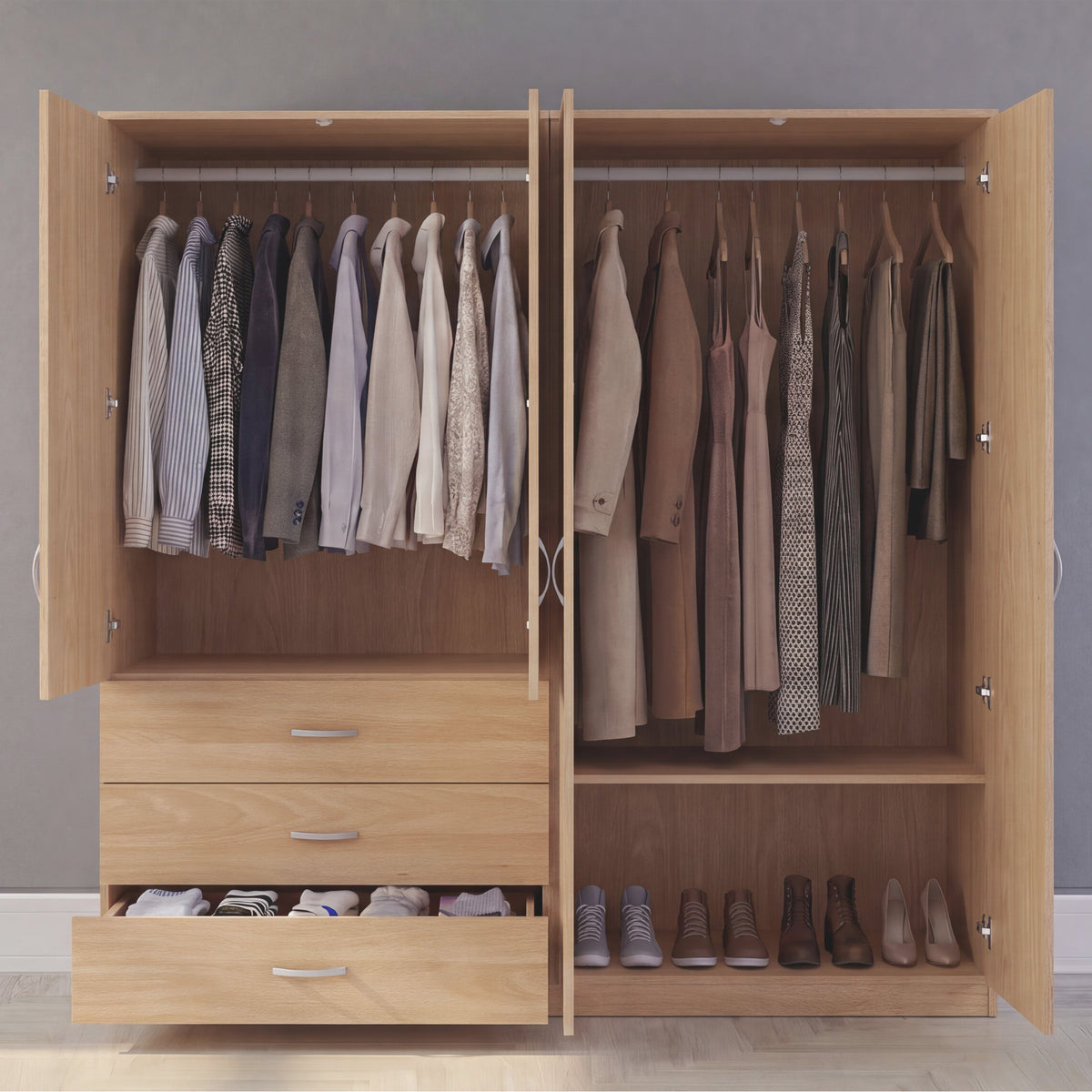 Riano 4 Door 3 Drawer Mirrored Wardrobe – Pine