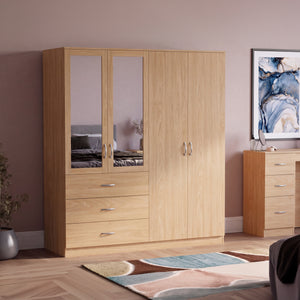 Riano 4 Door 3 Drawer Mirrored Wardrobe – Pine
