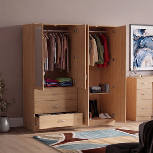 Riano 4 Door 3 Drawer Mirrored Wardrobe – Pine