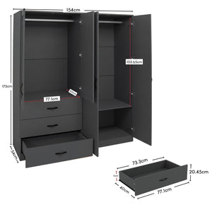 Riano 4 Door 3 Drawer Mirrored Wardrobe – Green