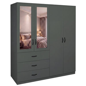 Riano 4 Door 3 Drawer Mirrored Wardrobe – Green
