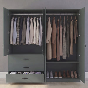 Riano 4 Door 3 Drawer Mirrored Wardrobe – Green
