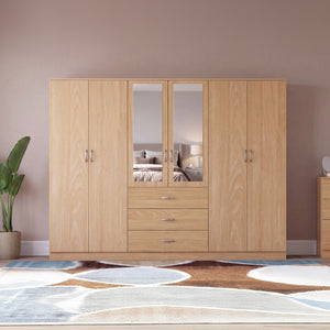 Riano 6 Door 3 Drawer Mirrored Wardrobe, Pine