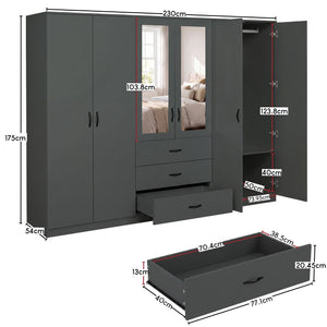 Riano 6 Door 3 Drawer Mirrored Wardrobe, Green