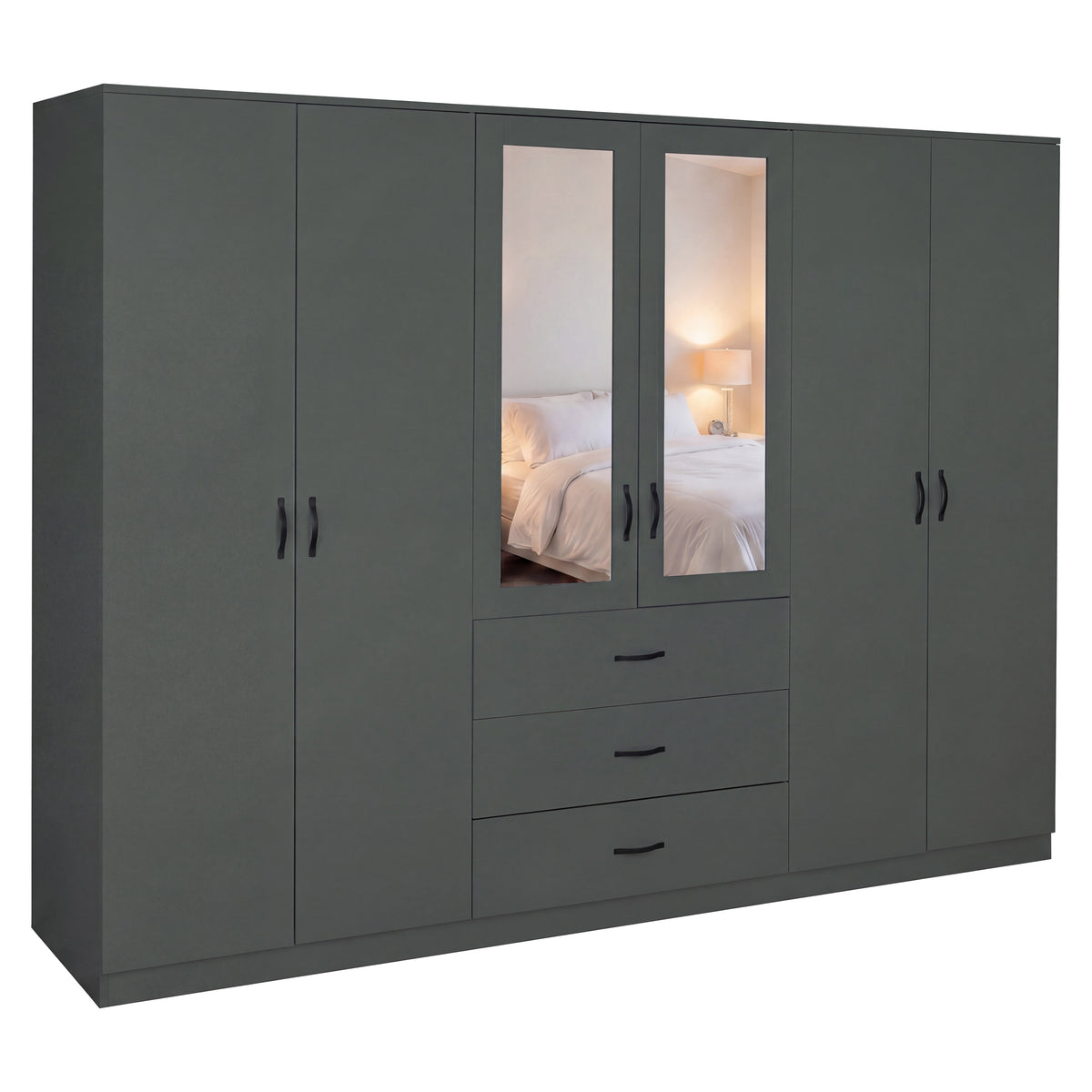 Riano 6 Door 3 Drawer Mirrored Wardrobe, Green