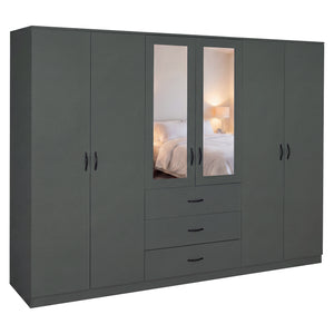 Riano 6 Door 3 Drawer Mirrored Wardrobe, Green
