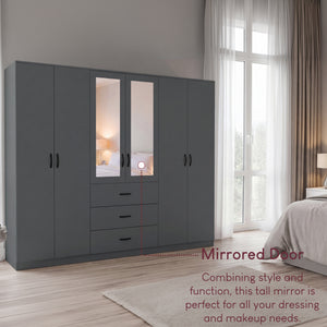 Riano 6 Door 3 Drawer Mirrored Wardrobe, Green