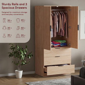 Trega 2 Door 3 Drawer Wardrobe, Pine