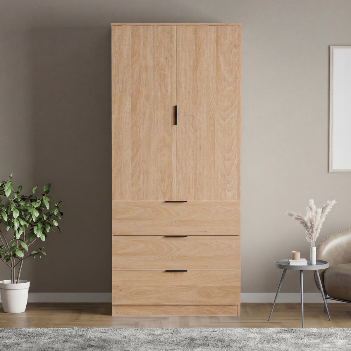 Trega 2 Door 3 Drawer Wardrobe, Pine