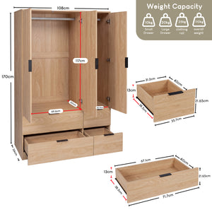Trega 3 Door 4 Drawer Wardrobe, Pine