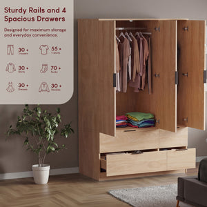 Trega 3 Door 4 Drawer Wardrobe, Pine