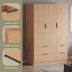 Trega 3 Door 4 Drawer Wardrobe, Pine
