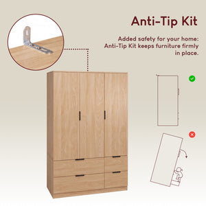Trega 3 Door 4 Drawer Wardrobe, Pine