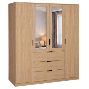 Trega 4 Door 3 Drawer Mirrored Wardrobe, Pine
