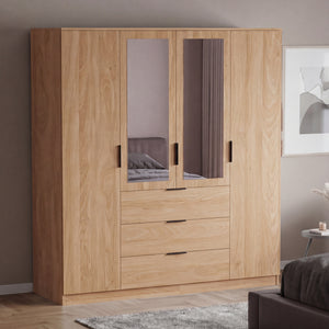 Trega 4 Door 3 Drawer Mirrored Wardrobe, Pine