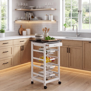 4-Tier Wooden Kitchen Trolley - White
