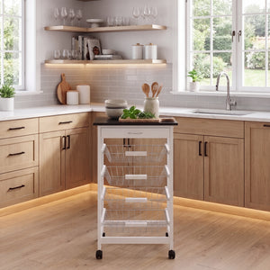4-Tier Wooden Kitchen Trolley - White
