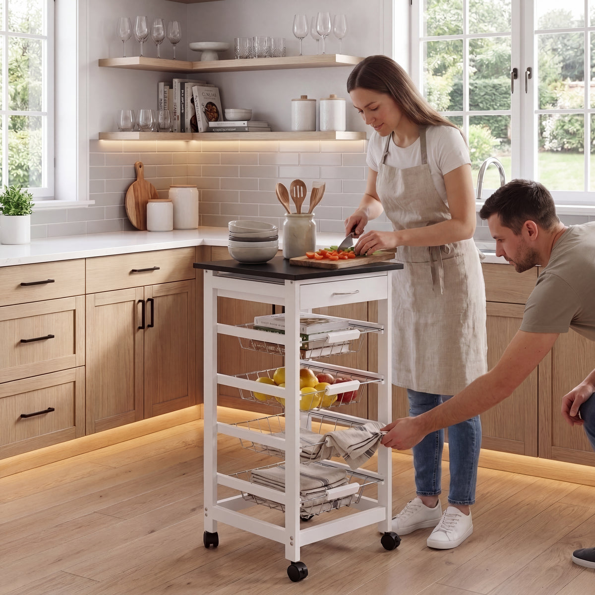 4-Tier Wooden Kitchen Trolley - White