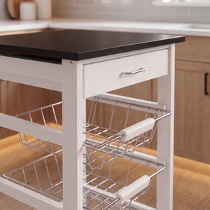 4-Tier Wooden Kitchen Trolley - White