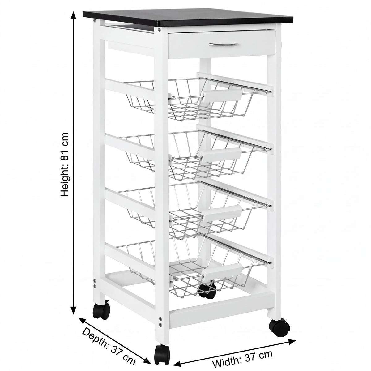 4-Tier Wooden Kitchen Trolley - White