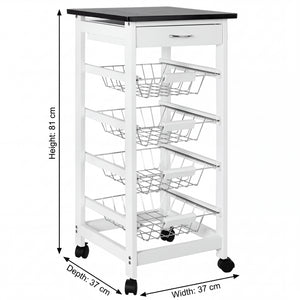 4-Tier Wooden Kitchen Trolley - White