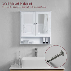 Priano 2-Door Mirrored Wall Cabinet With Shelf, White