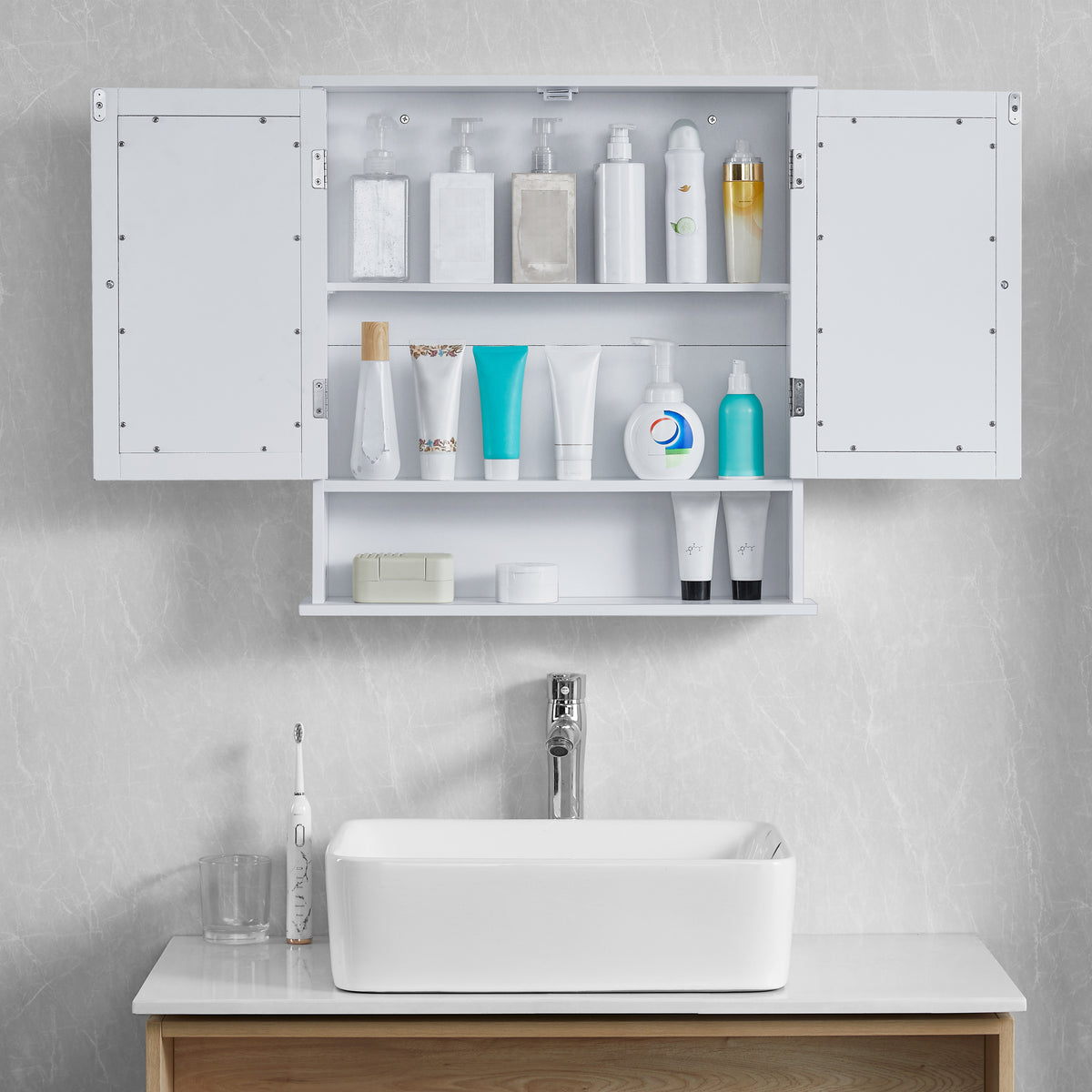 Priano 2-Door Mirrored Wall Cabinet With Shelf, White