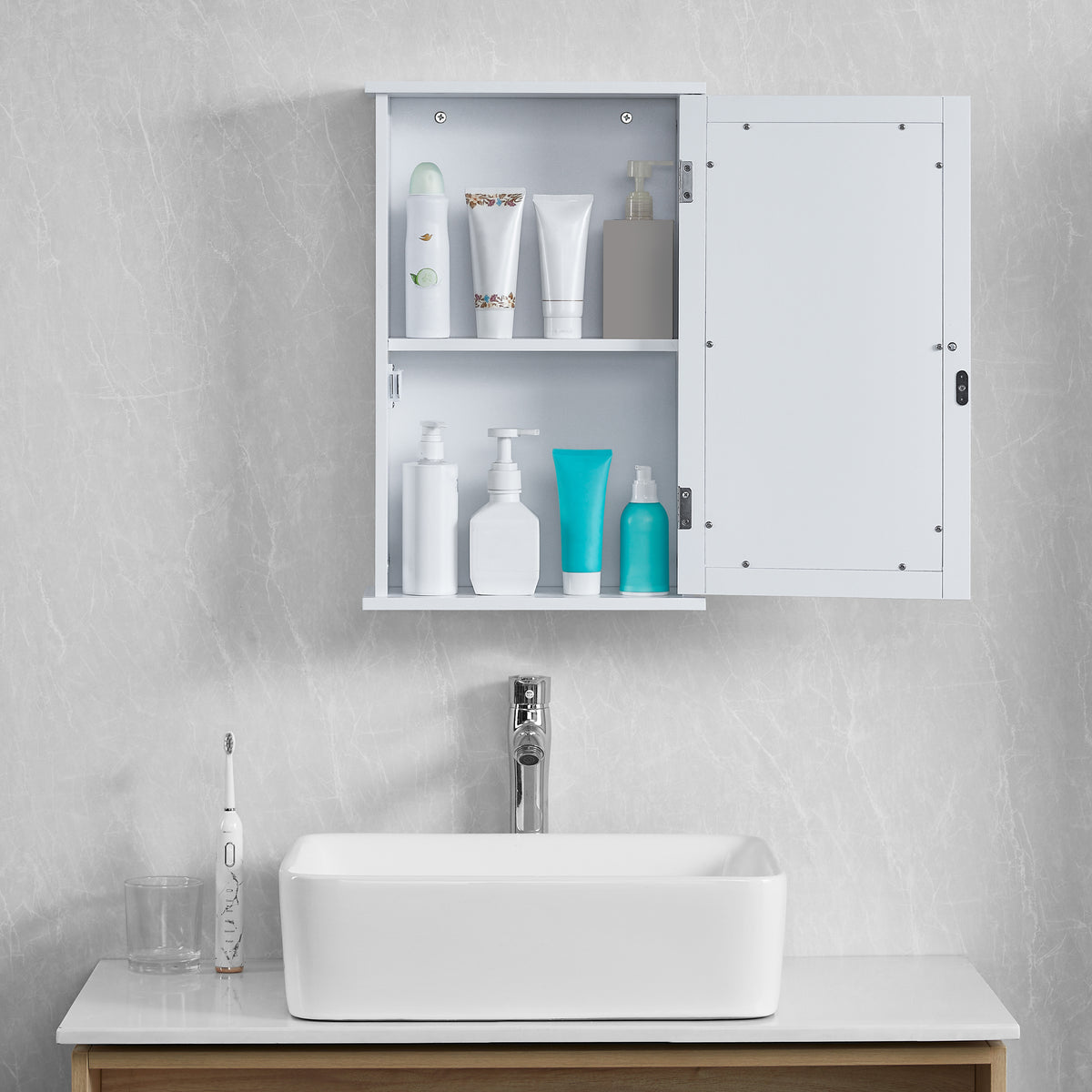 Priano 1-Door Mirrored Wall Cabinet, White
