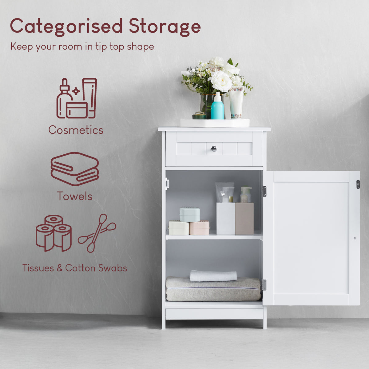 Priano 1-Door 1-Drawer Freestanding Cabinet, White