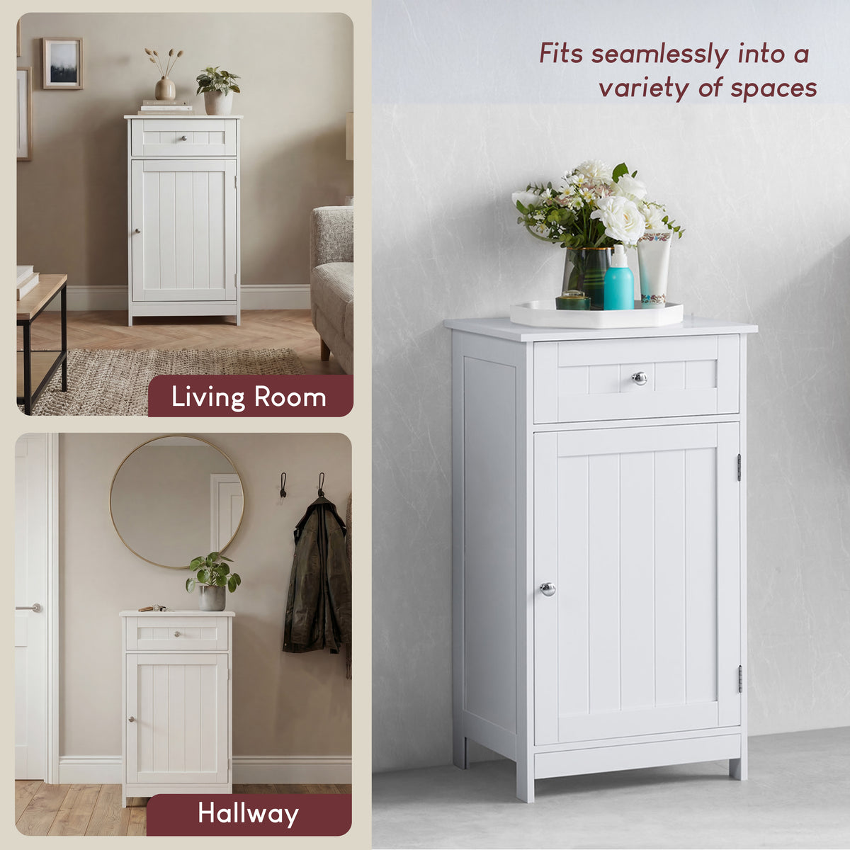Priano 1-Door 1-Drawer Freestanding Cabinet, White