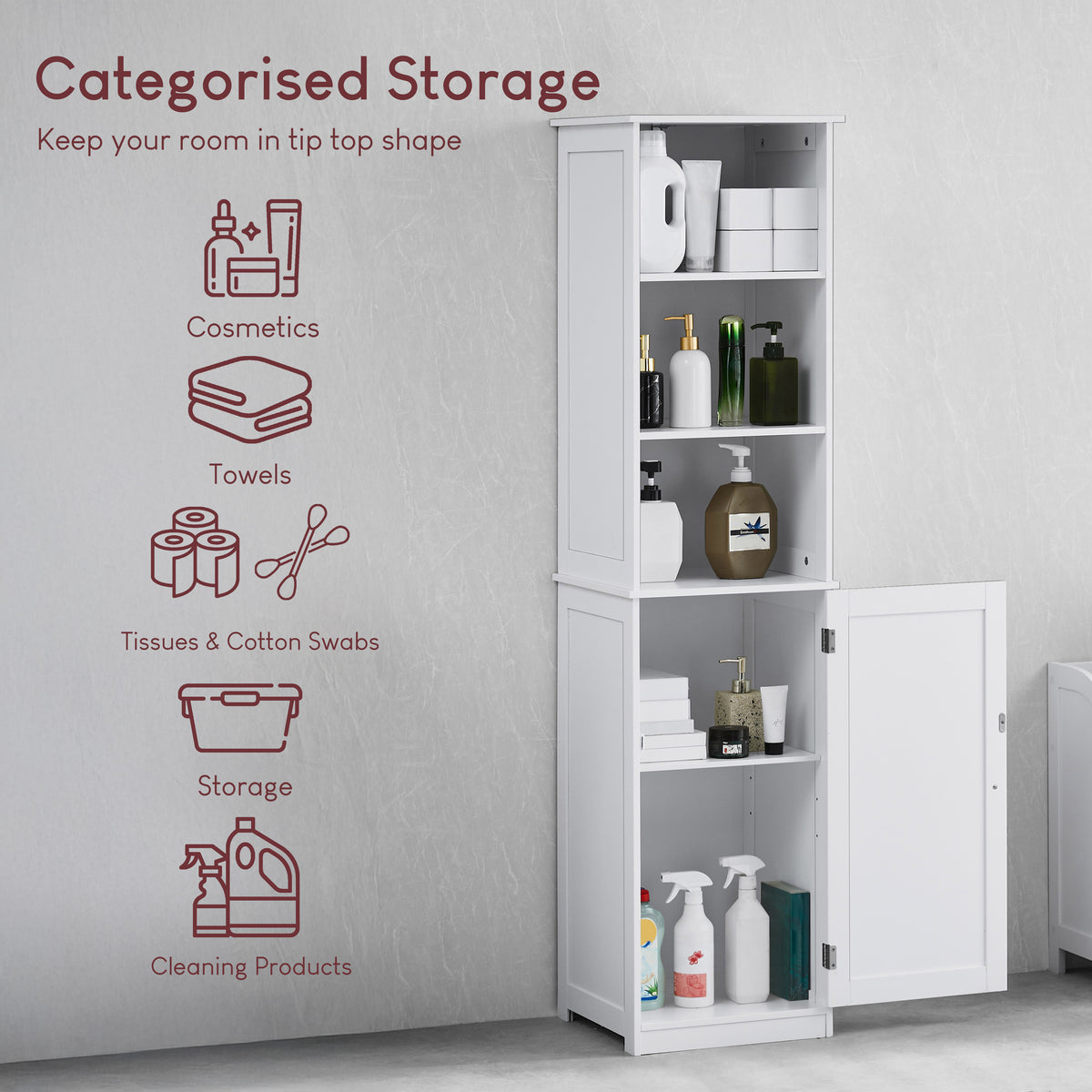 Priano 1-Door 2-Shelf Tall Cabinet, White