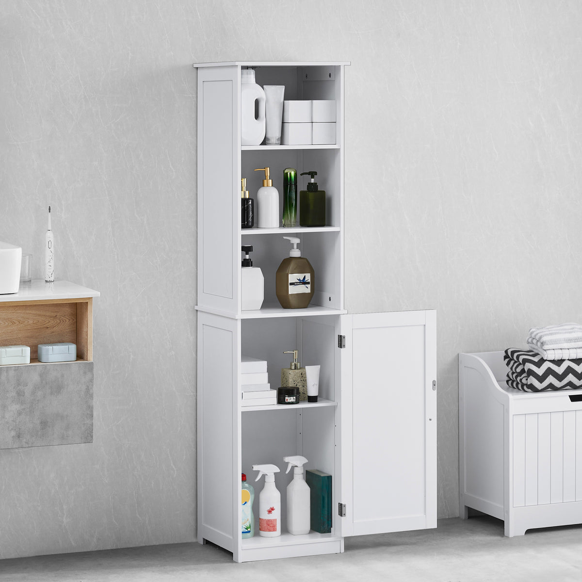 Priano 1-Door 2-Shelf Tall Cabinet, White
