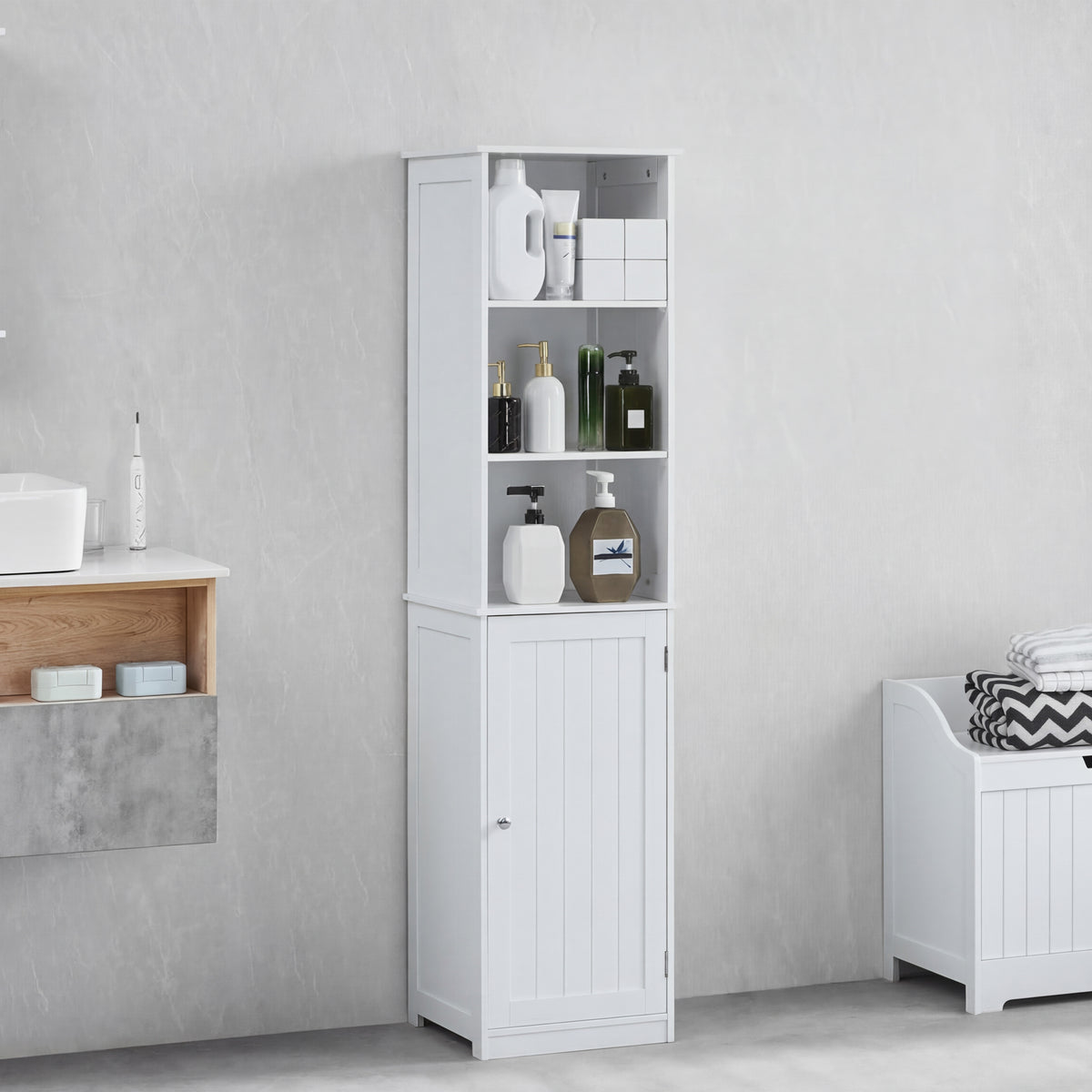 Priano 1-Door 2-Shelf Tall Cabinet, White