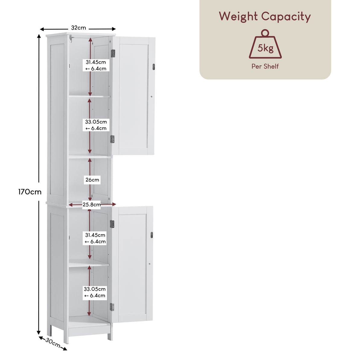 Priano 2-Door Tall Cabinet - White