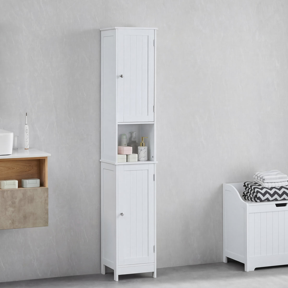Priano 2-Door Tall Cabinet - White