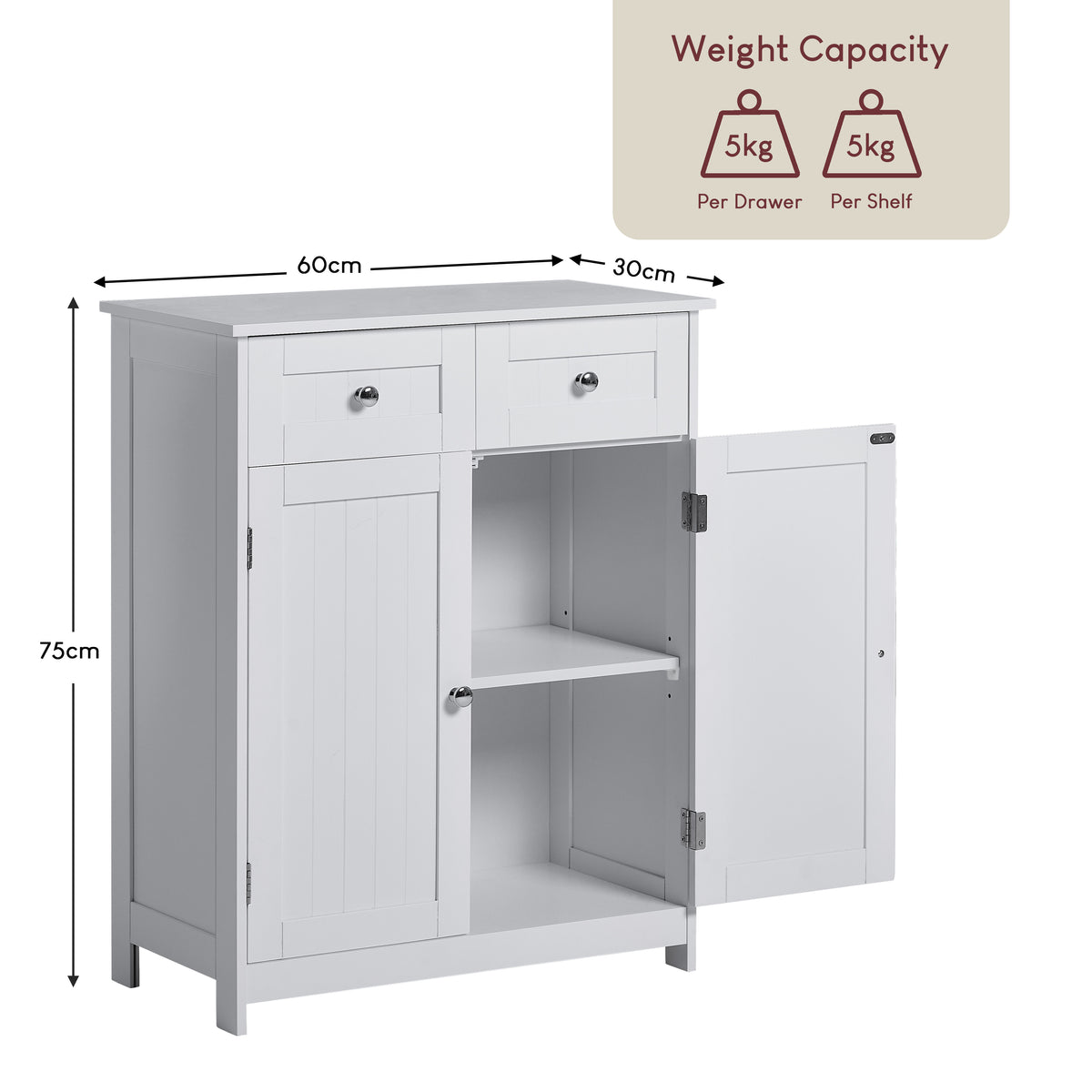 Priano 2-Drawer 2-Door Freestanding Cabinet - White